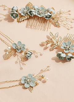 front Blue Floral Hair Comb Set