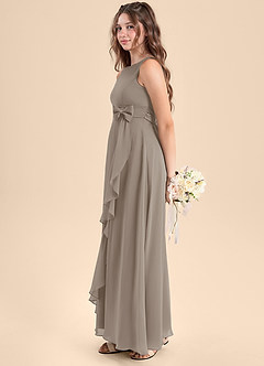 Azazie Lilenne Junior Vestido de Gris Pardo de Gasa de Corte En A con Lazo image4