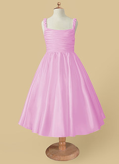 Azazie Cutie Pie vestidos de niña de las flores Vestido de Rosa Caramelo de Satin Mate de Corte En A con Plisado image4
