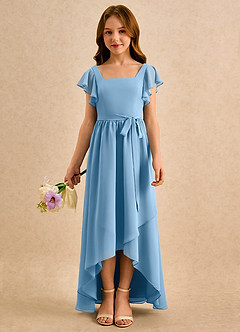 Azazie Milly Girls Formal 플라워 걸 드레스 A라인 주름진 쉬폰 비대칭 드레스 image3