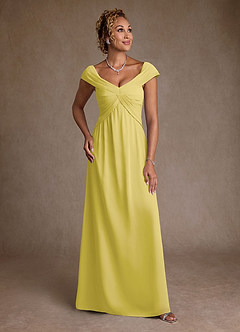 Azazie Myrtle 신부의 어머니 드레스 A라인 주름진 쉬폰 플로어 길이 드레스 image1