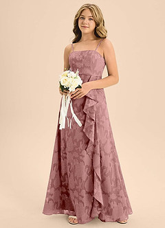 Azazie Kaylee Junior Dusty Rose A-Line with Belt Floral Burnout Dress image6