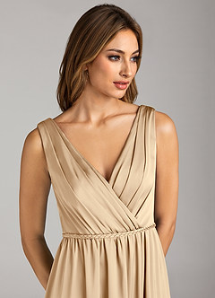 Azazie Tanicia Brautjungfernkleider A-Linie Plissee Stretch-Satin Kleid Champagner image6
