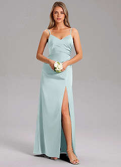 Azazie Azuree Bridesmaid Dresses Mist A-Line Pleated Stretch Satin Dress image3