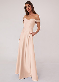Barbie ♥ Azazie Bridesmaid Dresses Blushing Pink A-Line Off the Shoulder Stretch Satin Convertible Dress image4