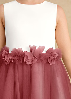 Azazie Louisa vestidos de niña de las flores Vestido de Marfil Rosa Antiguo de Tul de Corte en A con Sin mangas image6