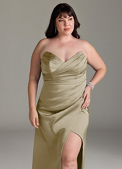 Azazie Yola Bridesmaid Dresses Moss Green Sheath V-Neck Pleated Stretch Satin Convertible Dress image13