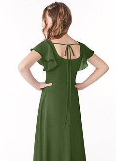 Azazie Bondi Junior Olive A-Line Bow Chiffon Dress image3