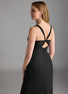Azazie Mero Abiti da Damigella Abito Tubino in Chiffon Plissettato Nero image4
