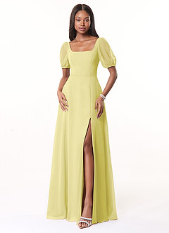 Azazie Alani Bridesmaid Dresses Lemon Sorbet A-Line Square Neckline Chiffon Dress image1