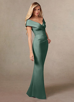 Azazie Ludlow At-home Try On Dresses Eucalyptus Mermaid Pleated Stretch Satin Dress image3