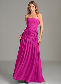 Azazie Vashti Bridesmaid Dresses Fuchsia A-Line Chiffon Dress image1