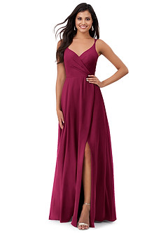 Azazie Lennon Bridesmaid Dresses Burgundy A-Line Lace Chiffon Dress image1