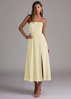 Azazie Wren Brautjungfernkleider A-Linie Schulterfrei Chiffon Kleid Zitronensorbet image4