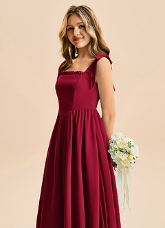 Azazie Delia Junior Abito A-Line in Chiffon Fiocco Borgogna image7