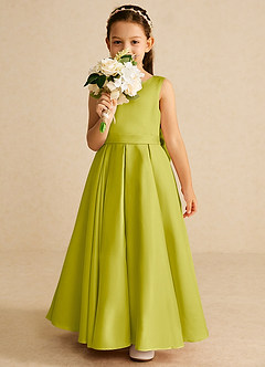 Azazie Pipsy Robe Demoiselle D'honneur Fillette Robe Trapèze en Mat Satiné Arc Citronnelle image5