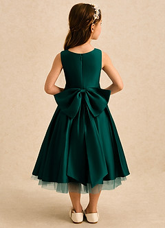 Azazie Josie Flower Girl Dresses Pine A-Line Pleated Matte Satin Dress image2