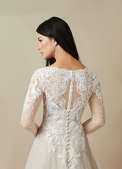 Azazie Essy Wedding Dresses Diamond White Nude A-Line V-Neck Sequins Tulle Dress image6
