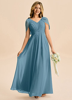 Azazie Emma Junior Robe Trapèze en Mousseline de soie Plissée Bermude image1