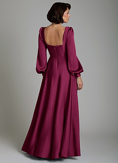 Azazie Solana Bridesmaid Dresses Red Plum A-Line Long Sleeve Stretch Satin Dress image2
