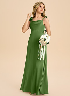 Azazie Gumdrop Junior Basil Empire Pleated Stretch Satin Dress image4