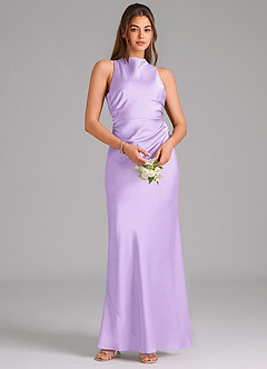 Azazie Evadne Bridesmaid Dresses Lilac A-Line Pleated Stretch Satin Dress image6