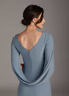 Azazie Bellona Mother of the Bride Dresses Dusty Blue Sheath Boatneck Luxe Knit Dress image5
