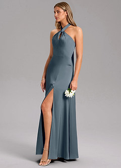 Azazie Tracie Bridesmaid Dresses Twilight A-Line Side Slit Stretch Satin Dress image6