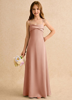 Azazie Mirabella Girls Formal Flower Girl Dresses Rose Gold Sheath Sweetheart Neckline Stretch Satin Dress image5