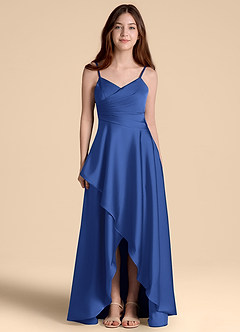 Azazie Prisha Junior Royal Blue A-Line Pleated Stretch Satin Dress image5