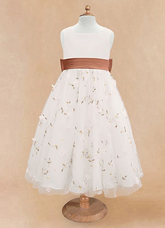Azazie Pollie Flower Girl Dresses Ivory Bronzer A-Line Bow Tulle Dress image11