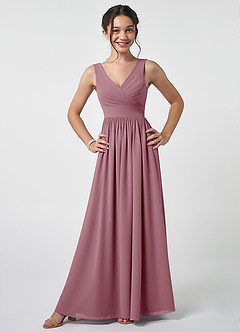 Azazie Keyla Junior Vintage Mauve A-Line Pleated Chiffon Dress image1