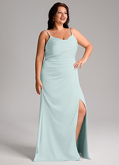 Azazie Deandra Bridesmaid Dresses Mist Mermaid Pleated Stretch Satin Dress image10