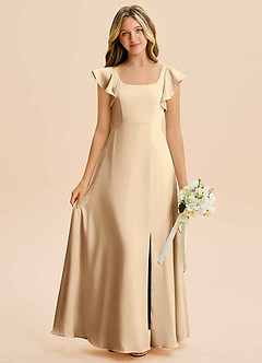 Azazie Bondi Junior Vestido de Champán de Satén Elástico de Corte en A con Corte Lateral image1