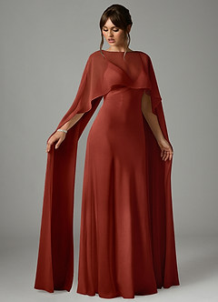 Azazie Stefania Robes de demoiselle d'honneur Robe Trapèze en Satin extensible Terracotta image3