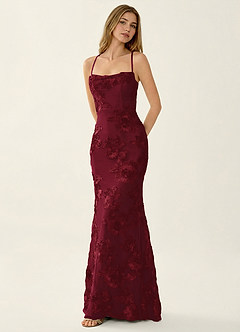 Kailani Burgundy 3D Flowers Corset Mermaid Lace Up Back Prom Dress image3