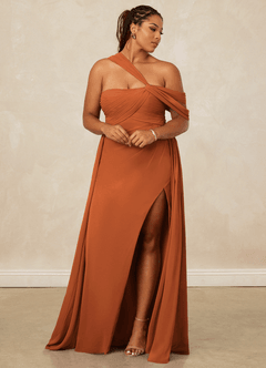 Christian Siriano Bridal for Azazie 1014 Bridesmaid Dresses Cinnamon A-Line Off the Shoulder Chiffon Dress image13