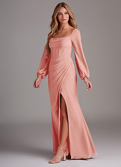 Azazie Charissa Brautjungfernkleider Etui Langarm Chiffon Kleid Rosettenrosa image4