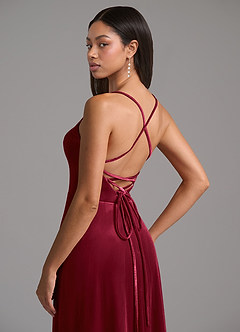 Azazie Mei Robes de demoiselle d'honneur Robe Trapèze en velours Corset Bourgogne image2