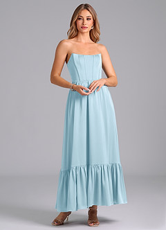 Azazie Leilana Bridesmaid Dresses Sky Blue A-Line Corset Stretch Satin Dress image1