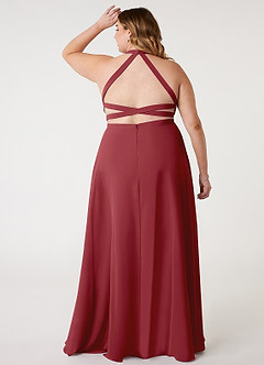 Azazie Clarice Bridesmaid Dresses Pomegranate A-Line Halter Chiffon Dress image9