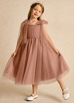 Azazie Dori Flower Girl Dresses Bronzer A-Line Ruched Tulle Dress image4