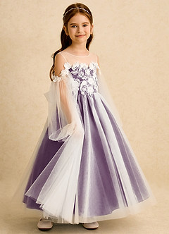 Azazie Zimi Flower Girl Dresses Grape Ball-Gown Sweetheart Neckline Tulle Dress image6