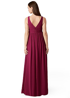 Azazie Yetta Maternity Bridesmaid Dresses A-Line V-Neck Gathered Chiffon Floor-Length Dress image2