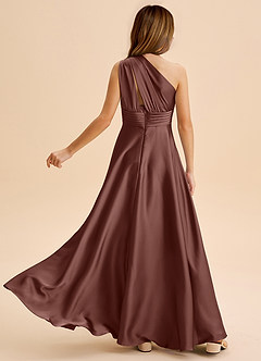 Azazie Charlize Junior Abito A-Line in Raso Elasticizzato Plissettato Espresso image2