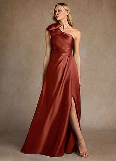 Azazie Easton Mother of the Bride Dresses Terracotta A-Line One Shoulder Stretch Satin Dress image4