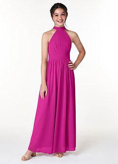 Azazie Iman Junior A-Linie Plissee Chiffon Kleid Fuchsia image3