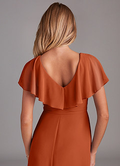 Azazie Lainey Bridesmaid Dresses Burnt Orange A-Line with Pockets Chiffon Dress image2