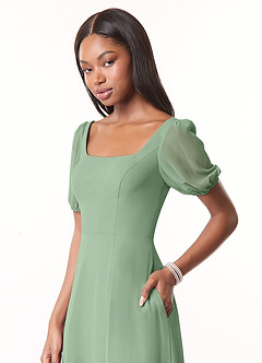Azazie Alani Bridesmaid Dresses Matcha A-Line Square Neckline Chiffon Dress image4