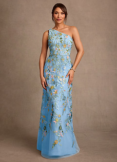 Azazie Bertie Mère de la mariée Robes Robe Trapèze en Dentelle Poudre Bleue image1